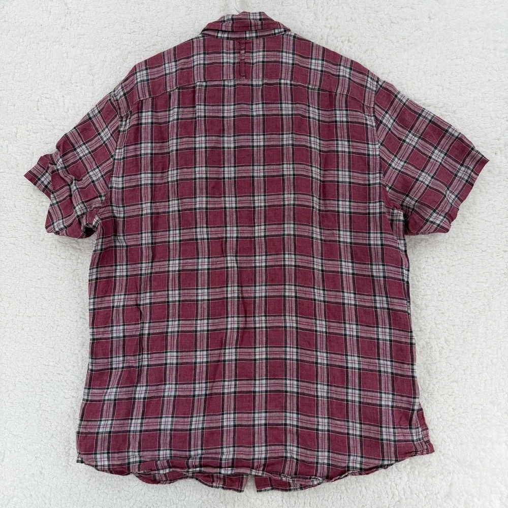 Banana Republic Shirt Mens Large Red Plaid‎ 100% Linen Camden Standard Fit